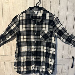 Old Navy Black and White Plaid Flannel Tunic Shirt Size Large
